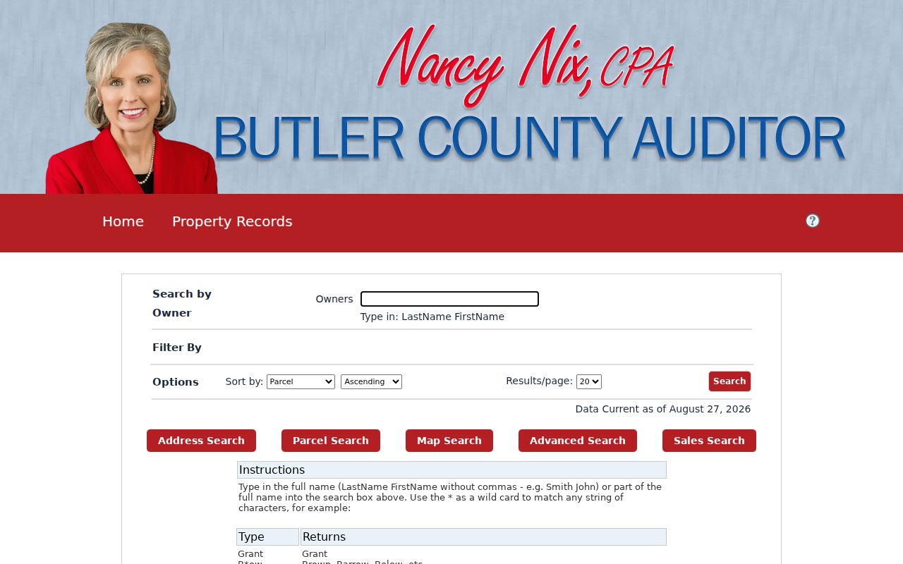 Middletown residents directory Butler Auditor owner property search
