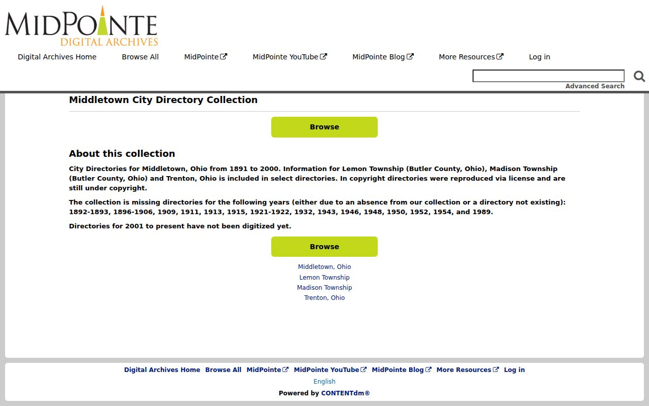 Middletown residents directory MidPointe historical city directory collection