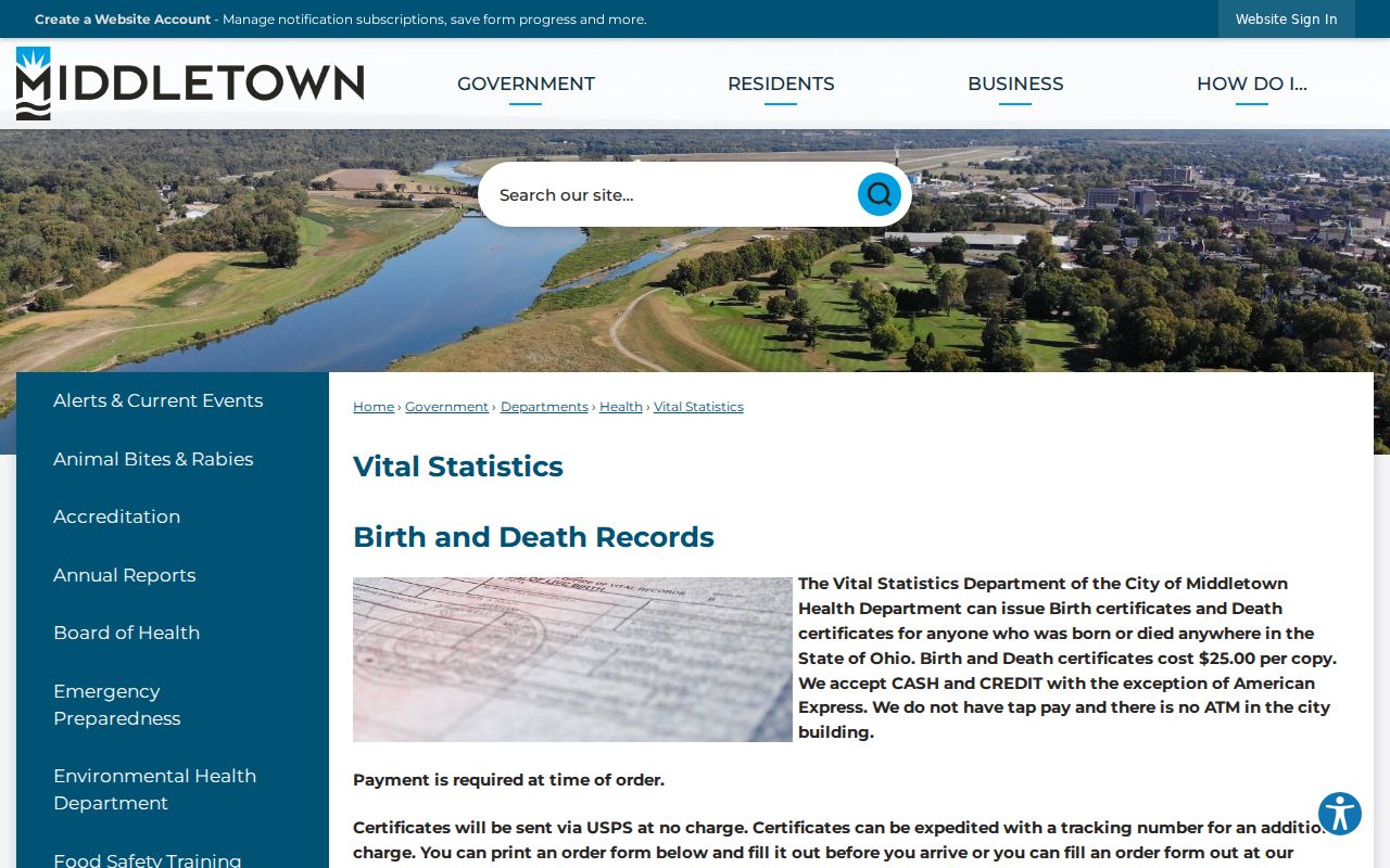 Middletown residents directory vital statistics service