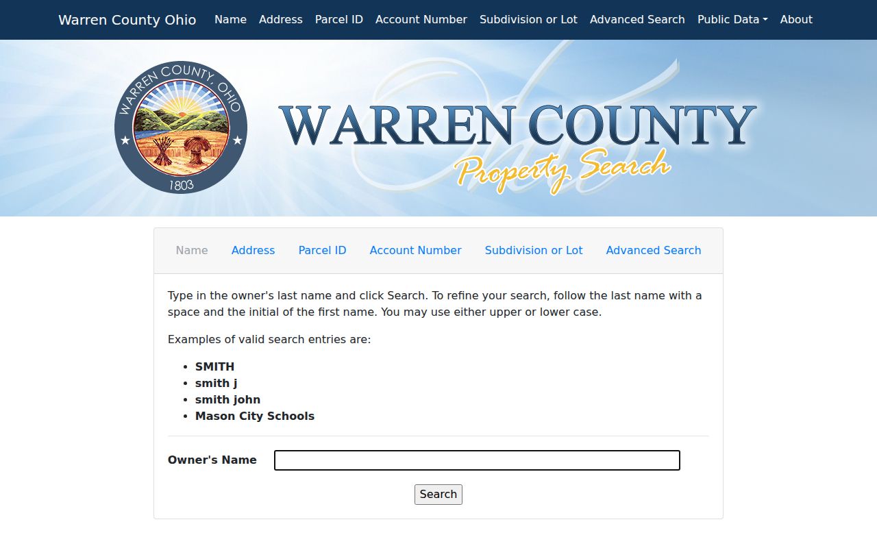 Middletown residents directory Warren County property search choices