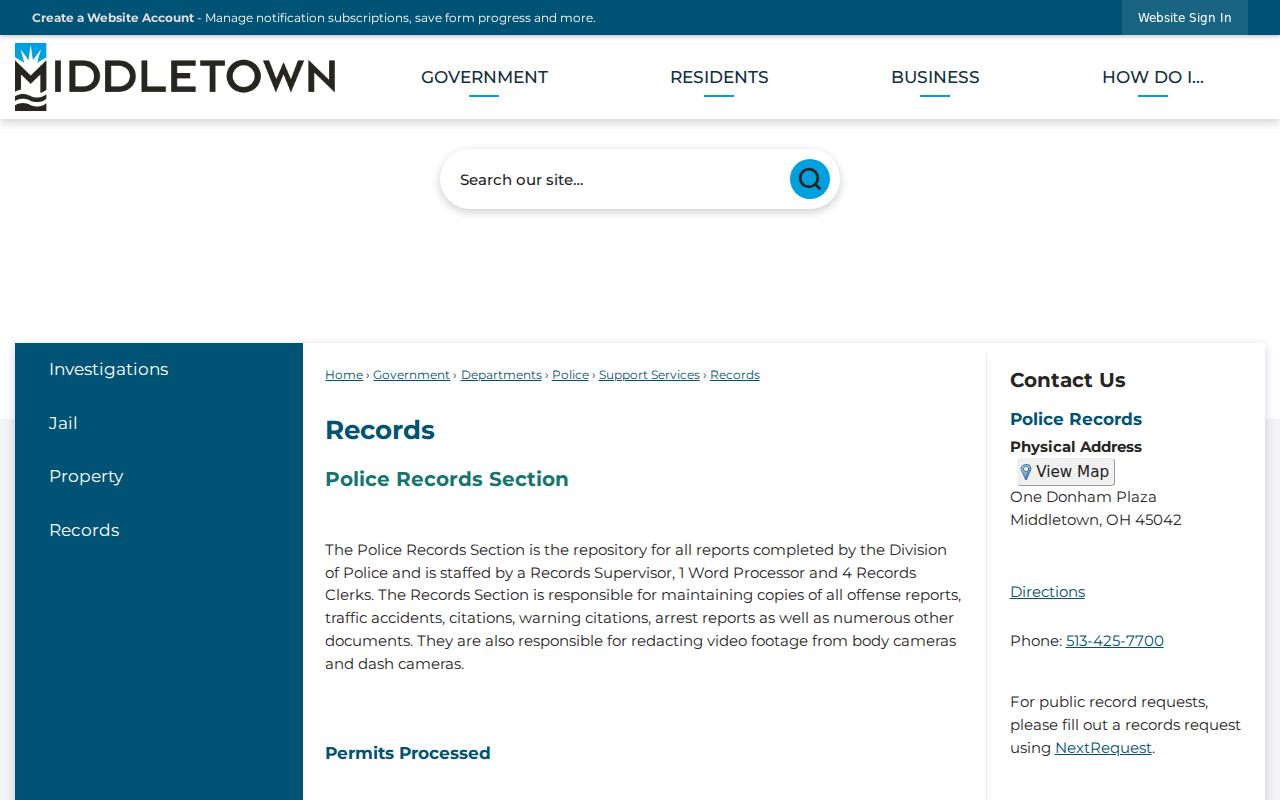 Middletown neighbors police records public request route