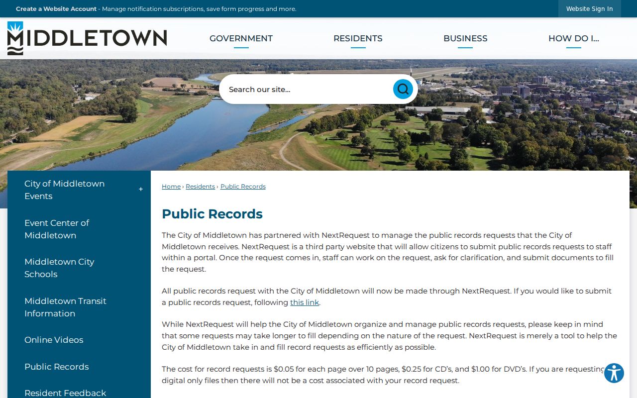 Middletown previous residents public records request portal