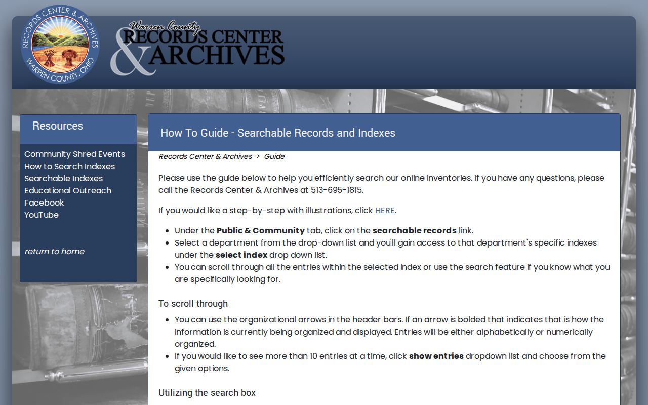 Middletown previous residents Warren County Records Center archives guide