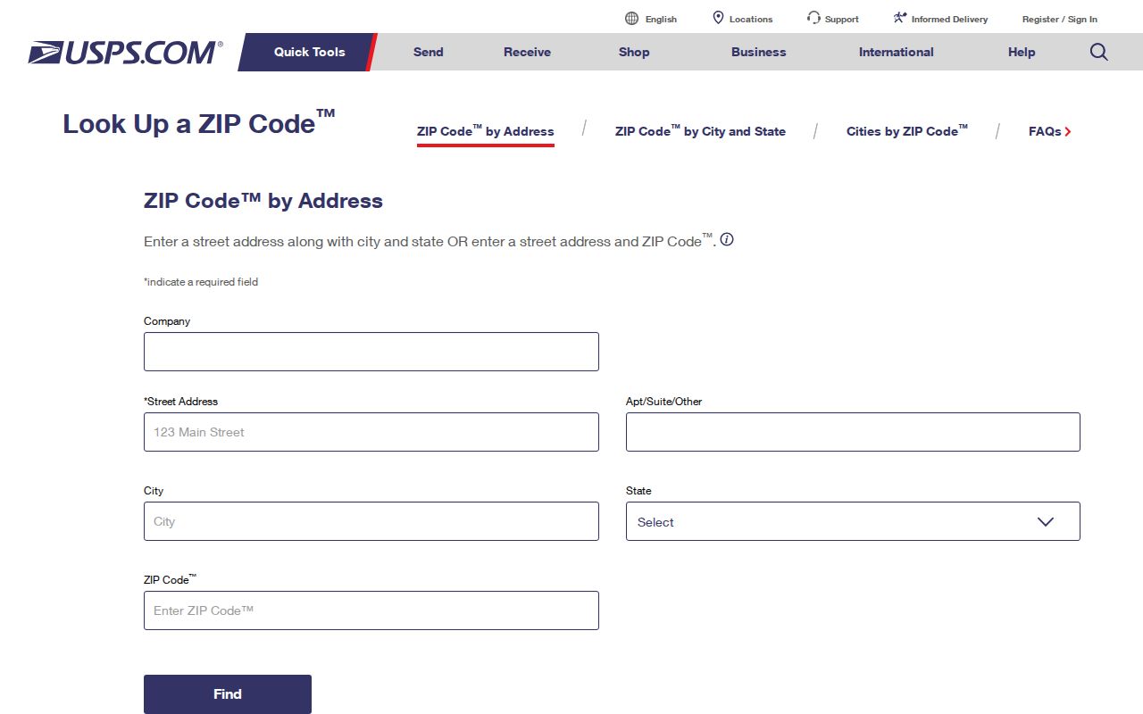 Middletown ZIP code directory USPS address lookup form